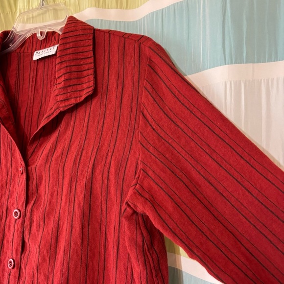 Habitat Striped Lagenlook Button Down Blouse Red Rust Sz Small - Picture 4 of 8